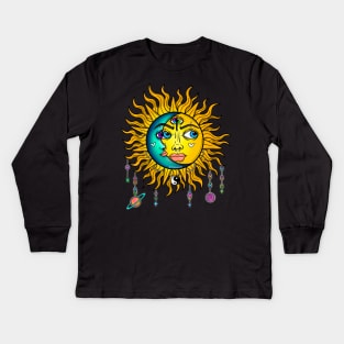 Trippy sun and moon Kids Long Sleeve T-Shirt